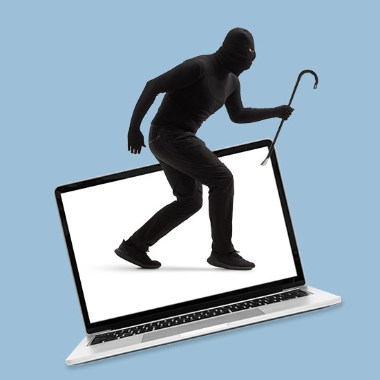Thief walking across a computer screen